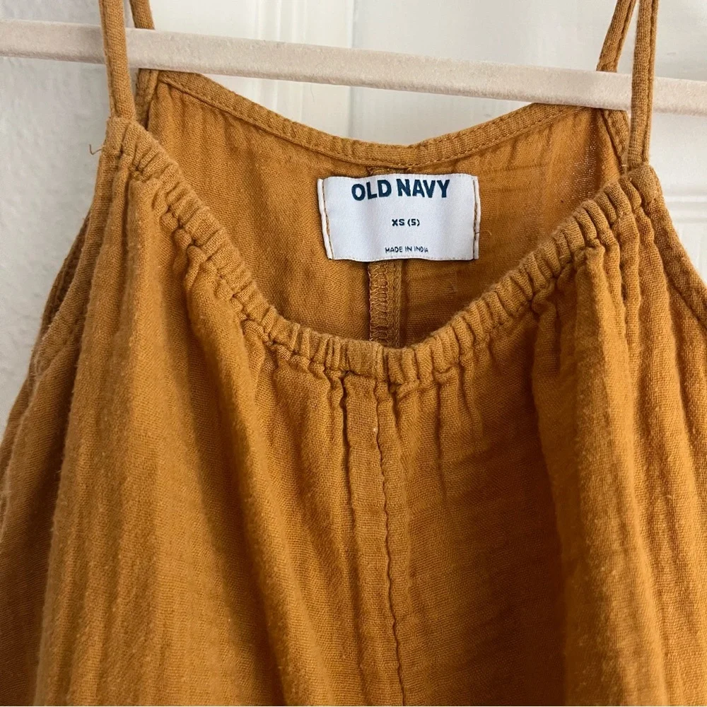 Old Navy Tan Brown and Gold Muslin Cotton Rompers